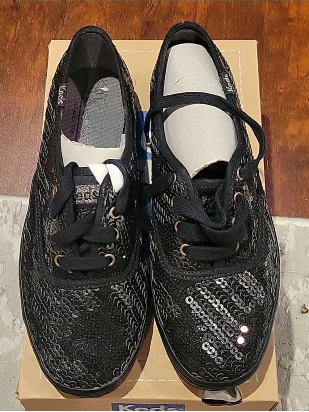 Keds Black Sequin Lace-Up Women's Sneakers